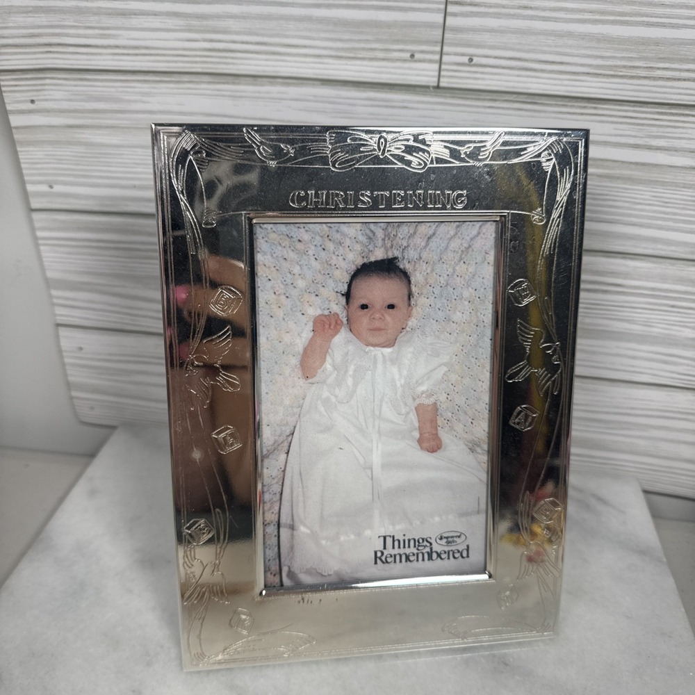 Things Remembered Baby Christening Silver Plate Frame Photo